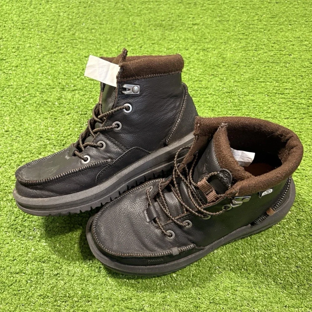 Hey Dude Youth Bradley Classic Boots Sz 4 Leather Wool Blend‎ EUC Lace Up Comfy